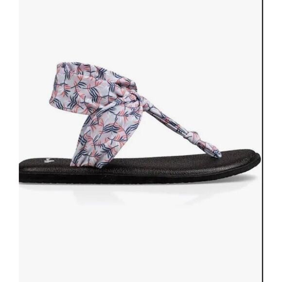 Sanuk Sz 6 Yoga Sling Ella Gray Paradise Palms Womens Yoga Mat Sole Sandal New - Picture 1 of 9